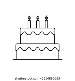 Birthday two tier cake with candles line icon. Party cake festival symbol. Vector illustration.