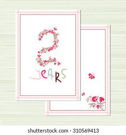 Birthday two years. Card, template, background, banner, invitation. Set