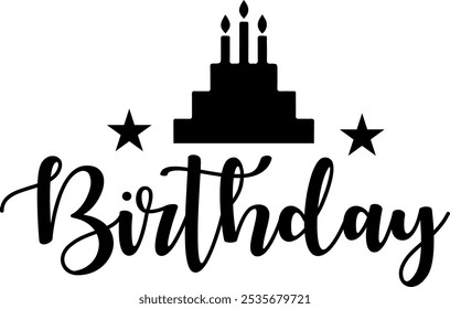 Birthday typography design on plain white transparent isolated background for card, shirt, hoodie, sweatshirt, apparel, tag, mug, icon, poster or badge