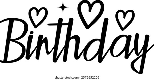 Birthday typography design on plain white transparent isolated background for card, shirt, hoodie, sweatshirt, apparel, tag, mug, icon, poster or badge