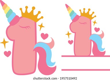 Birthday Unicorn Number 1 - Unicorn Monogram design