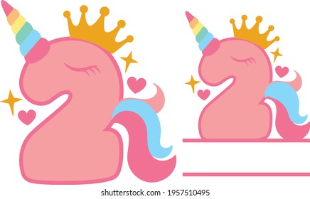 Birthday Unicorn Number 2 - Unicorn Monogram design