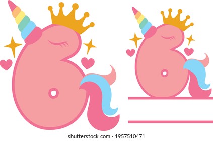 Birthday Unicorn Number 6 - Unicorn Monogram design