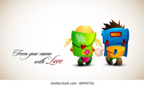 Birthday, Valentine Love Card | Boy and girl holding hand walking together | Detailed Vector Illustration | Layers named accordingly