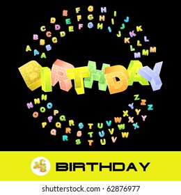 BIRTHDAY. Vector 3d illustration with colored alphabet.