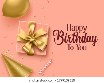 Birthday vector background template. Happy birthday greeting text in orange empty space for messages with elegant party element design for celebration invitation card. Vector illustration     