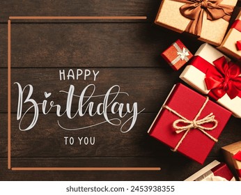 Birthday vector banner template. Happy Birthday To You text with gifts decoration element for birth day celebration greeting design. Vector illustration.