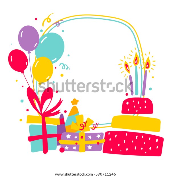 Bordure Vectorielle D Anniversaire Avec Gateau D Anniversaire Image Vectorielle De Stock Libre De Droits