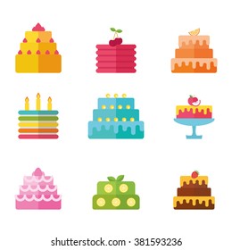 Birthday vector cake icon design element isolated illustration set