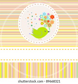 Birthday vector card with cute birds with flowers and gifts