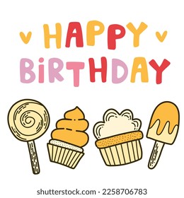 Birthday vector cards. Celebration party. For printing and web usage. For social media posts. Lettering and happy birthday symbols. Party invitations, congratulation square cards.
