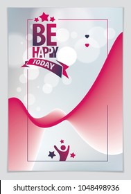 Birthday vector design for greeting card. Includes lettering composition and balloons combined with wavy fluid colorful shape abstract background. A4 format with CMYK colors acceptable for print.