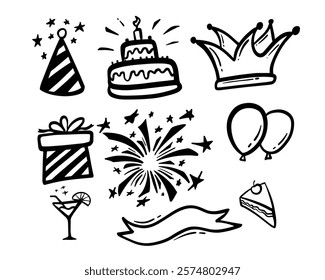Birthday vector drawing art set Collection