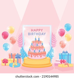 BIRTHDAY VECTOR GRAPHIC CAKE GIFTS BALLOONS ILLUSTRATION EPS10