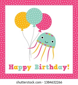 Birthday vector greeting card with a cute octopus