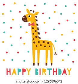 Birthday vector greeting card with a giraffe 
