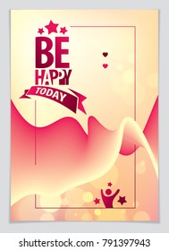 Birthday vector greeting card. Includes lettering composition and balloons combined with wavy fluid colorful shape abstract background. A4 format with CMYK colors acceptable for print.