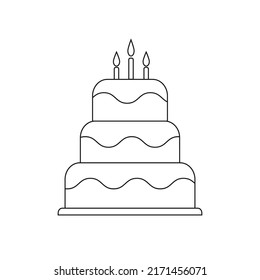 Icono vectorial de cumpleaños con 3 velas.Icono de línea.Ilustración vectorial para diseño o impresión