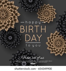 Birthday vector illustration with paper flowers