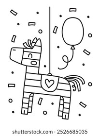 Aniversário piñata vetor linha desenho ilustração