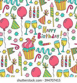 Birthday vector pattern. Hand drawn illustration.