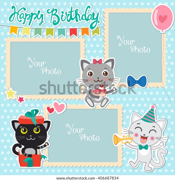 Cornici Per Foto Compleanno Bambini.Immagine Vettoriale Stock 406687834 A Tema Cornici Portafoto Con Simpatici Gatti Modello Royalty Free