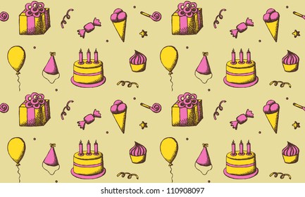 Birthday vector seamless pattern