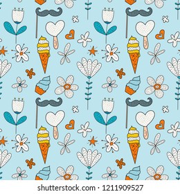 Birthday vector seamless pattern. Cute greeting illustration with doodle party symbols.