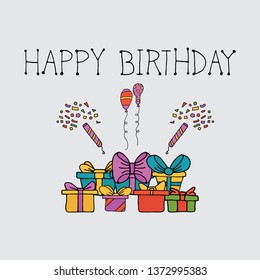 Birthday vector set, hand drawn, colorful