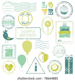 Birthday Vector Stamp Set IN COLOR - look for more in my gallery