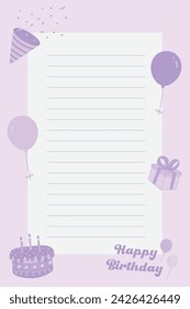 Birthday vertical blue cute note