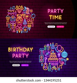 Birthday Website Banners. Vector Illustration of Celebration Promotion.