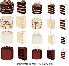 Birthday and Wedding Cake Illustration Set