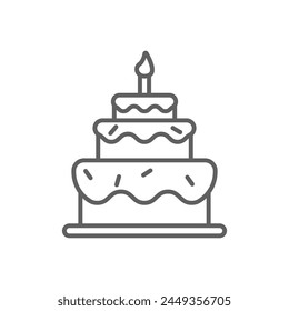 Birthday and wedding cake outline bakery icon isolated on white background