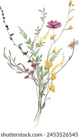 Birthday or Wedding invitation cards. Vector design element, wreaths of lavender, chamomile, wheat ears, strawberry and bee, medicinal herbs, calligraphy lettering.