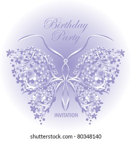 birthday or wedding invitation design with butterfly and flower