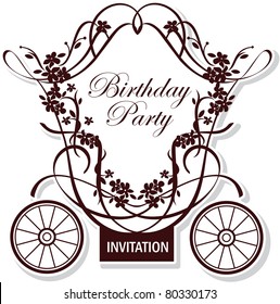 birthday or wedding invitation design with fairytale carriage