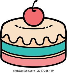 Birthday, wedding, tart cake with candle in flat color vector design in white background