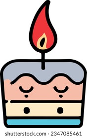 Birthday, wedding, tart cake with candle in flat color vector design in white background