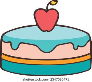 Birthday, wedding, tart cake with candle in flat color vector design in white background