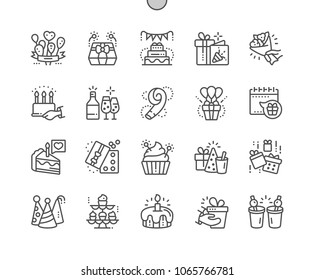 Birthday Well-crafted Pixel Perfect Vector Thin Line Icons 30 2x Grid for Web Graphics and Apps. Simple Minimal Pictogram