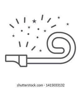 Birthday whistle thin line icon, party and decoration, party whistle sign, vector graphics, a linear pattern on a white background, eps 10.