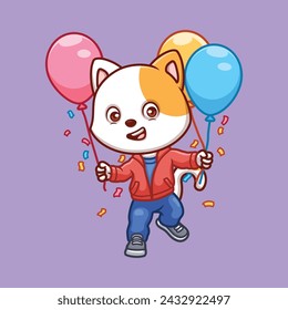 Birthday White Cute Cat Cartoon Character