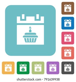 Birthday white flat icons on color rounded square backgrounds