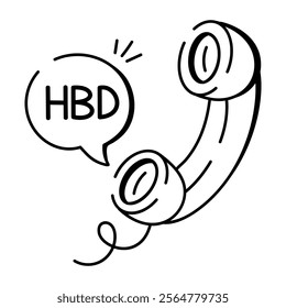 Birthday wish on call icon in doodle style 
