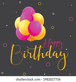 Birthday wish vector illustrator design. Happy birthday text with balloons bunch. Birthday wish. Birthday card. Fully editable design.