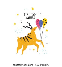 Birthday wishes flat vector greeting card template
