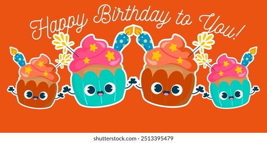 birthday wishes greeting happy birthday to you cupcake sparkle vector cute birth day wishes illustration