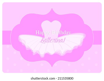 birthday wishes for a little ballerina, leotard with a tulle tutu on pink background