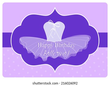 birthday wishes for a little ballerina, leotard with a tulle tutu on purple background